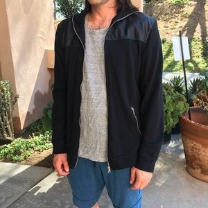 Black zip up hoodie with faux leather
